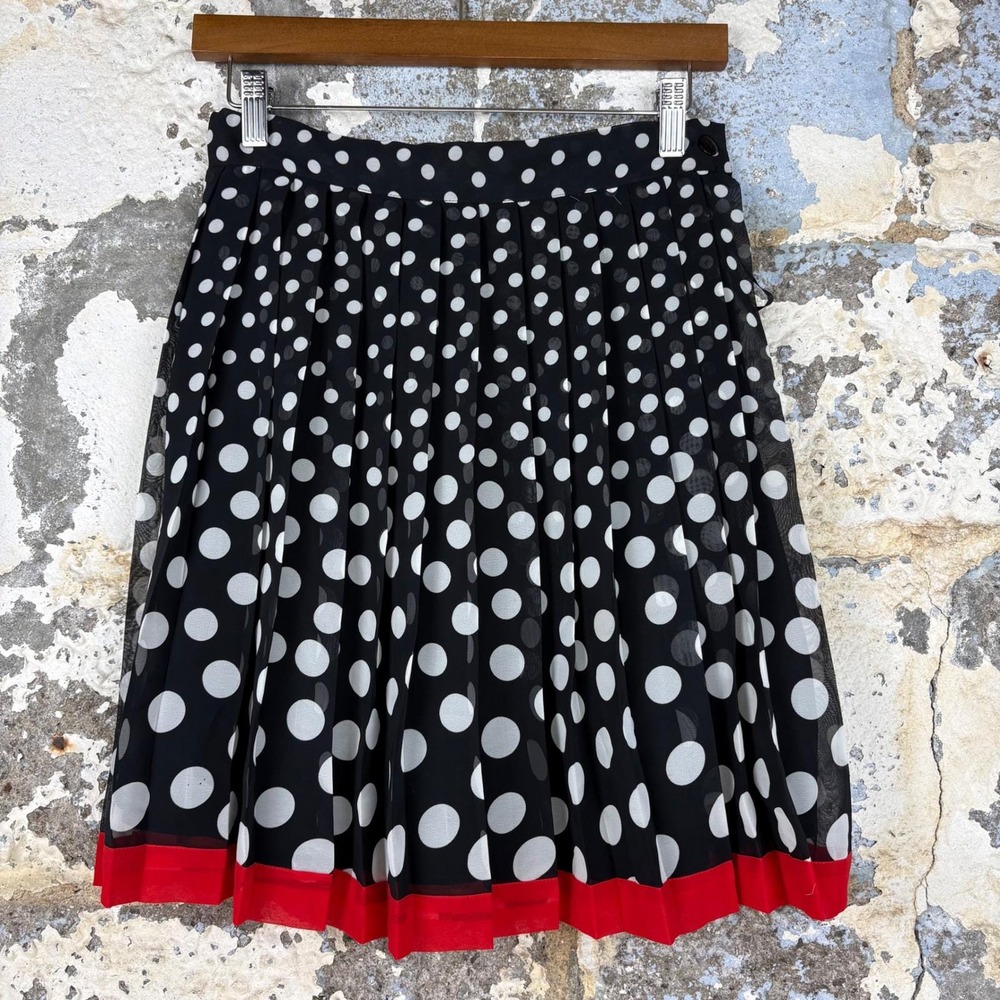 Vintage Express Polka Dot Pleated Mini Skirt Black White Red Trim Size 2 M/2